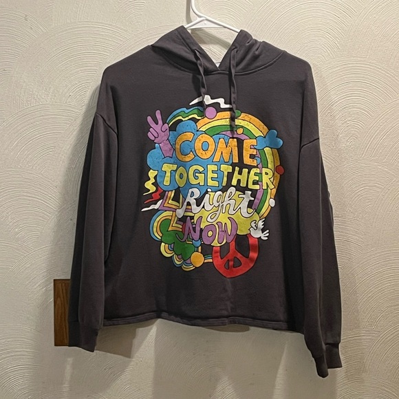 Vintage Concert Tees Gray Oversized Cropped Sweatshirt Graphic Hoodie. Size S. - Picture 1 of 6